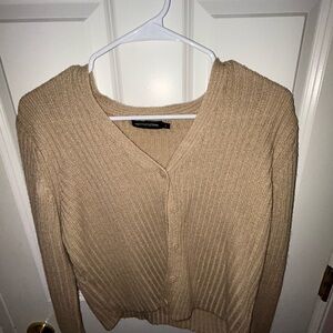 PrettyLittleThing Tan Ribbed Cardigan